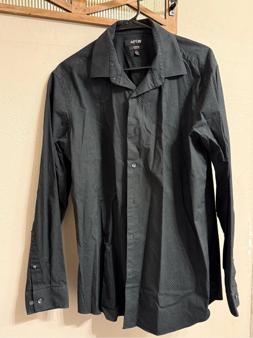 APT. 9 Men's Black Microdot Dress Shirt Slim Fit Stretch Size 17